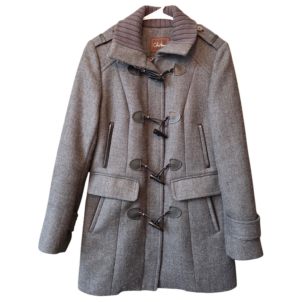 Cole Haan Womens Wool Blend Knit Coat Gray Size 4 Lined Toggle Chic Luxury Warm
